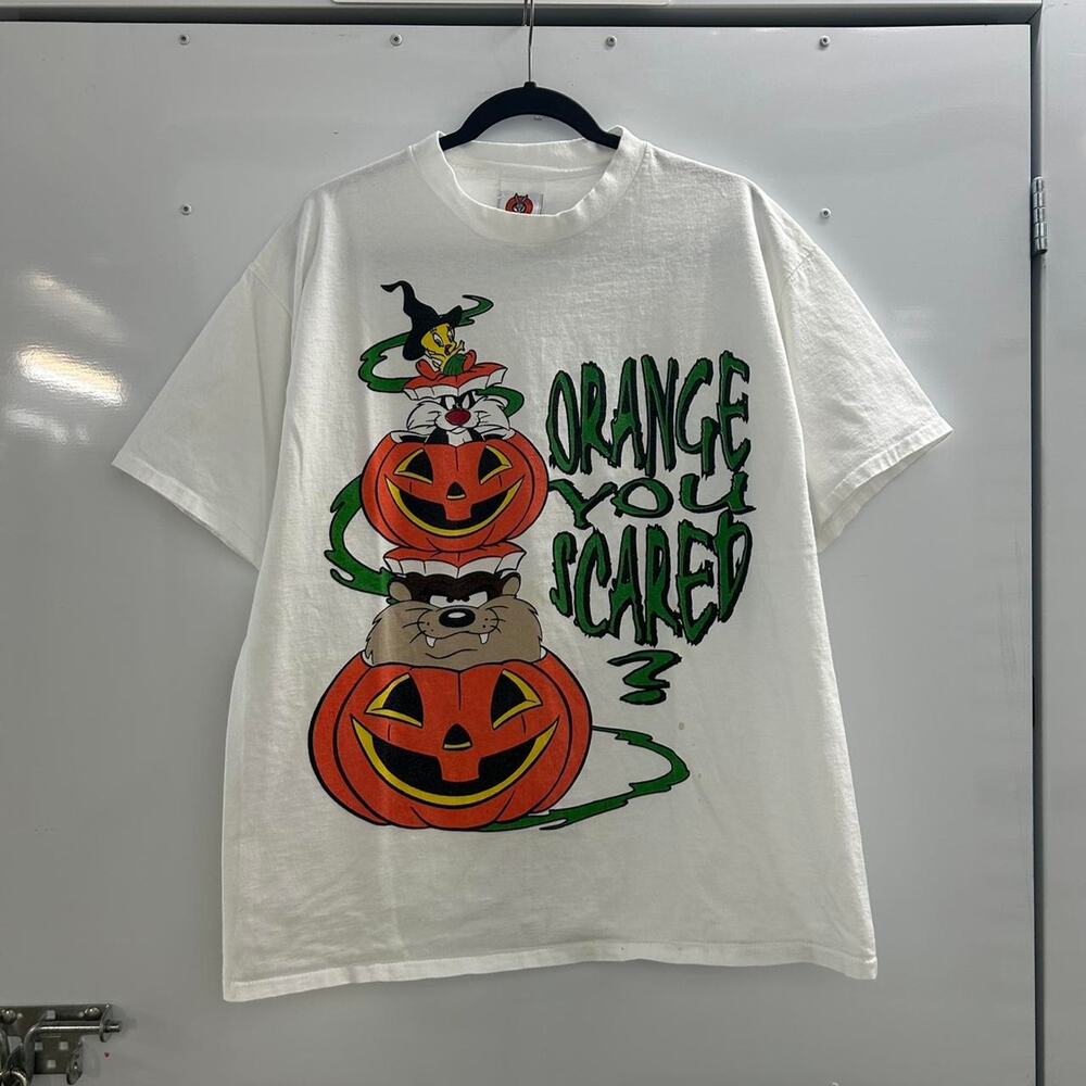 VTG 90s Orange you scared 3 Looney Tunes Tasmanian Devil Halloween T-shirt